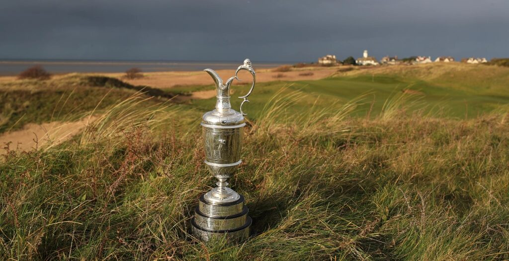 Claret jug sits at Hoylake Royal Liverpool Golf Club, host for our 151st The Open Championship Picks